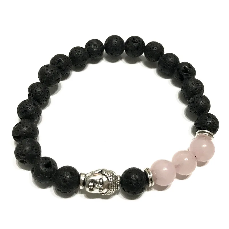 Bracciale di Pietra Vulcanica - Quarzo Rosa Buddha