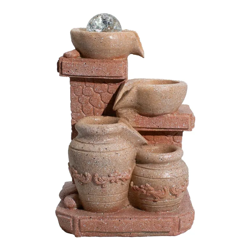 Tabletop Water Feature -19x14x27cm Cascading Pots Meditarian Style