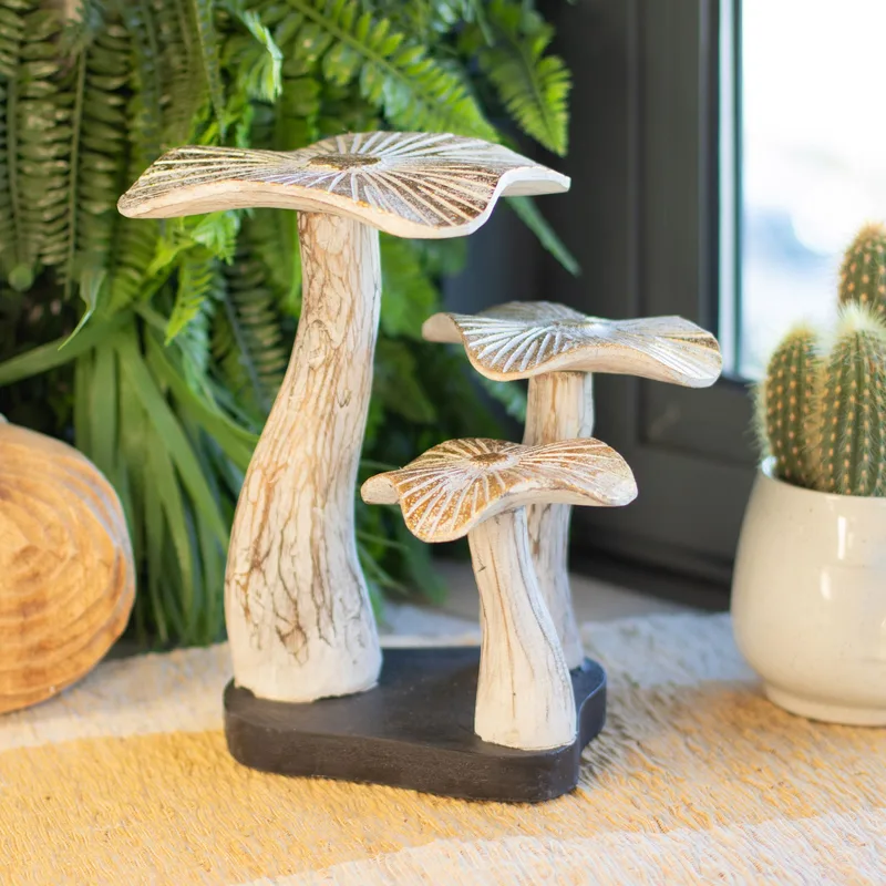 Medium Golden Mushroom Art 25cm Whitewash — foto 1