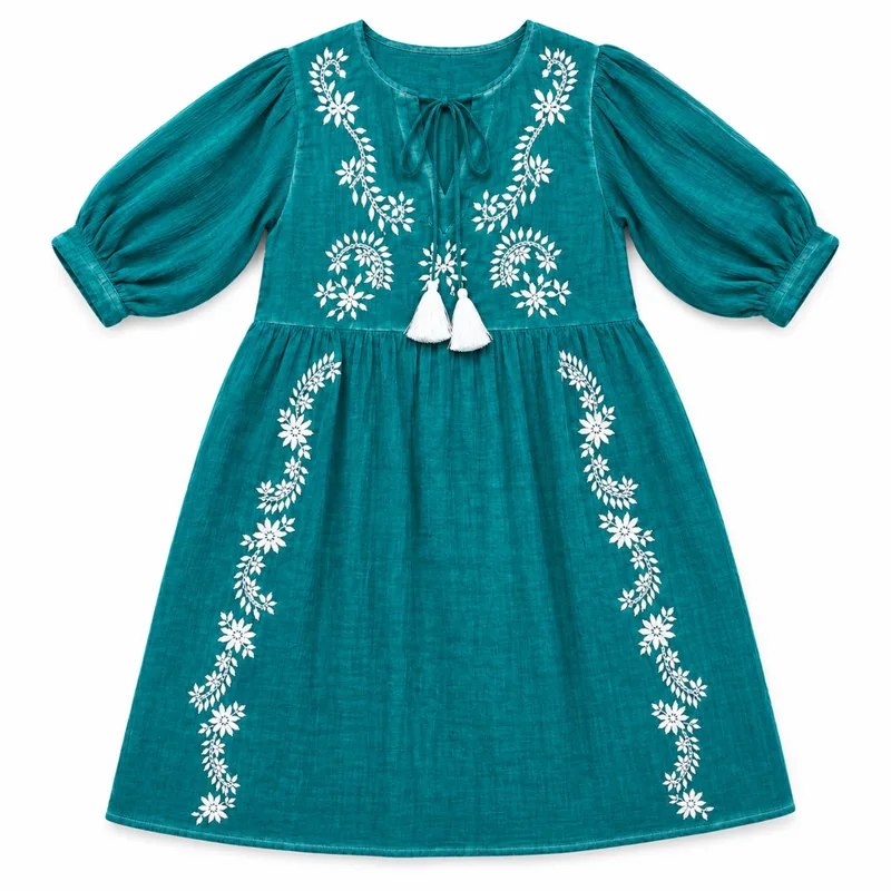 Nomad Sari On the Med Collection - Dress - Turquoise with Embroidery & Tassel (M-L) — foto 1