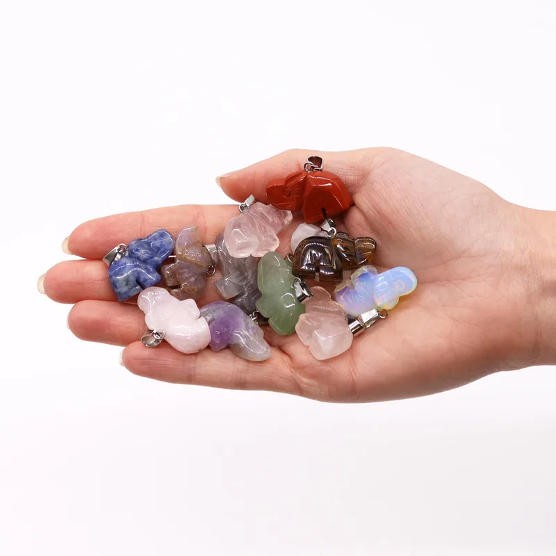 Gemstone Lucky Elephants Pendants 25x15mm