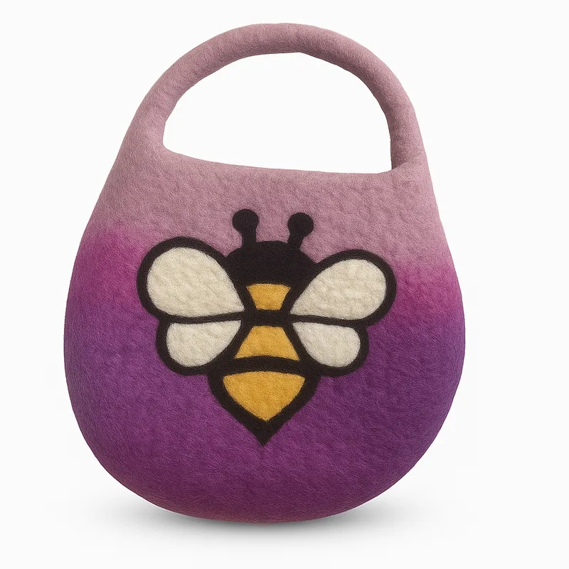 Water Felted Bee Bag One Handle with Magnet Lavanda Shades