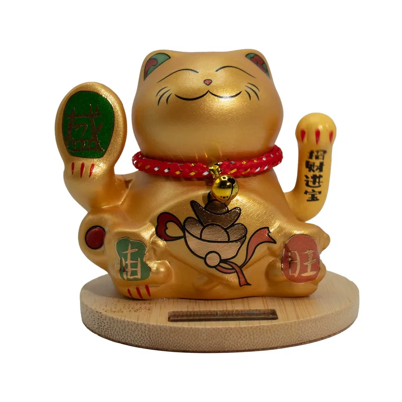 Solar Money Cat Wooden Base Oro moving Hand — foto 1