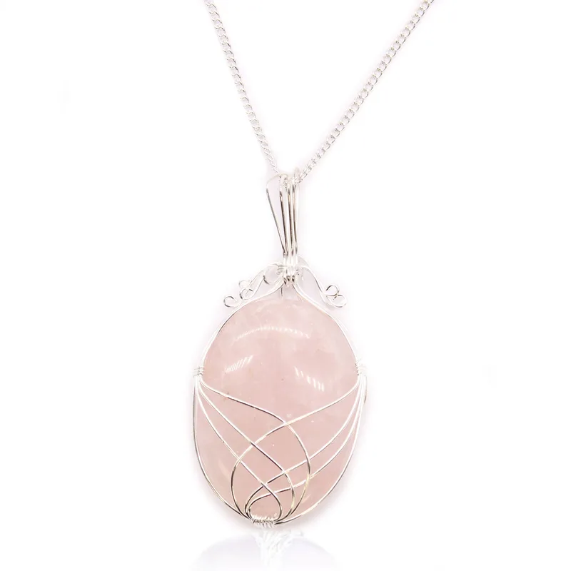 Swirl Wrapped Gemstone Necklace Rosa Quartz — foto 2