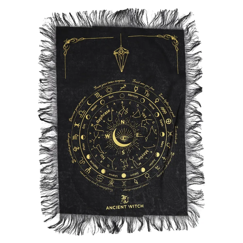 Ancient Witch Pendulum Divination Cloth - All Seeing Eye - Nero & Oro