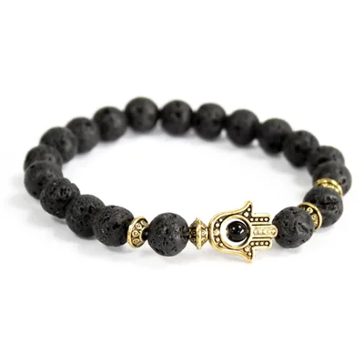 Oro Hamsa / Lava Stone - Gemstone Bracelet
