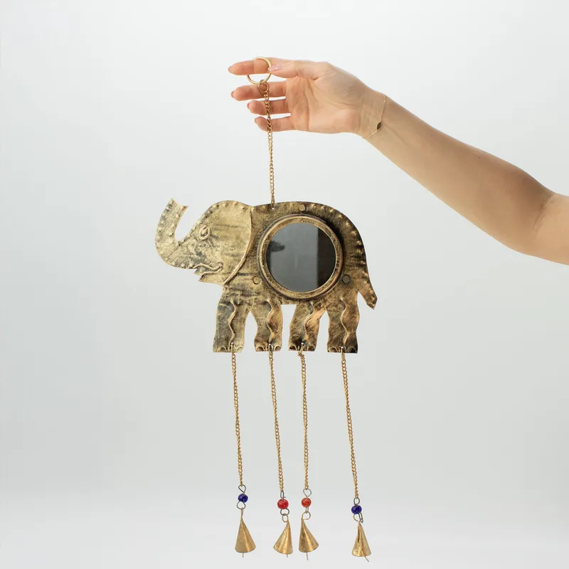 Indian Chimes Elephant Lrg Mirror 4 Bells 24x60cm