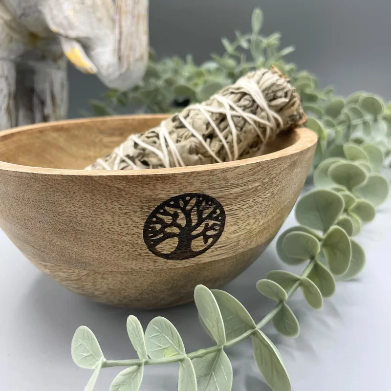 Wooden Smudge and Ritual Offerings Bowl Albero of Life 14x7cm