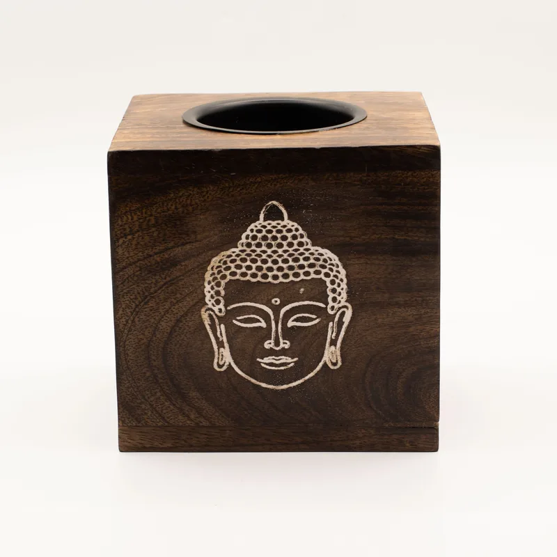 Large Square Mango Legno Olio Burner- Buddha Face — foto 1