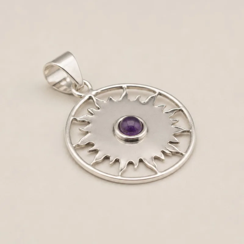 Indian Devotional Pendant Argento Plated Sun Worship Amethyst — foto 4