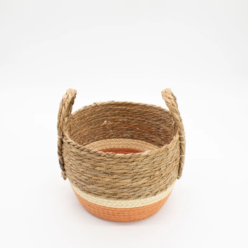 Straw & Seagrass Large Baskets Naturale & Orange Set of 3 — foto 4