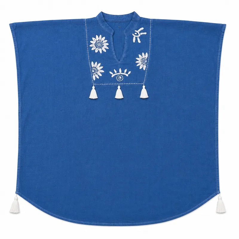 Nomad Sari On the Med Collection - Kaftan - Blu with Crema Embroidery and Tassels — foto 1