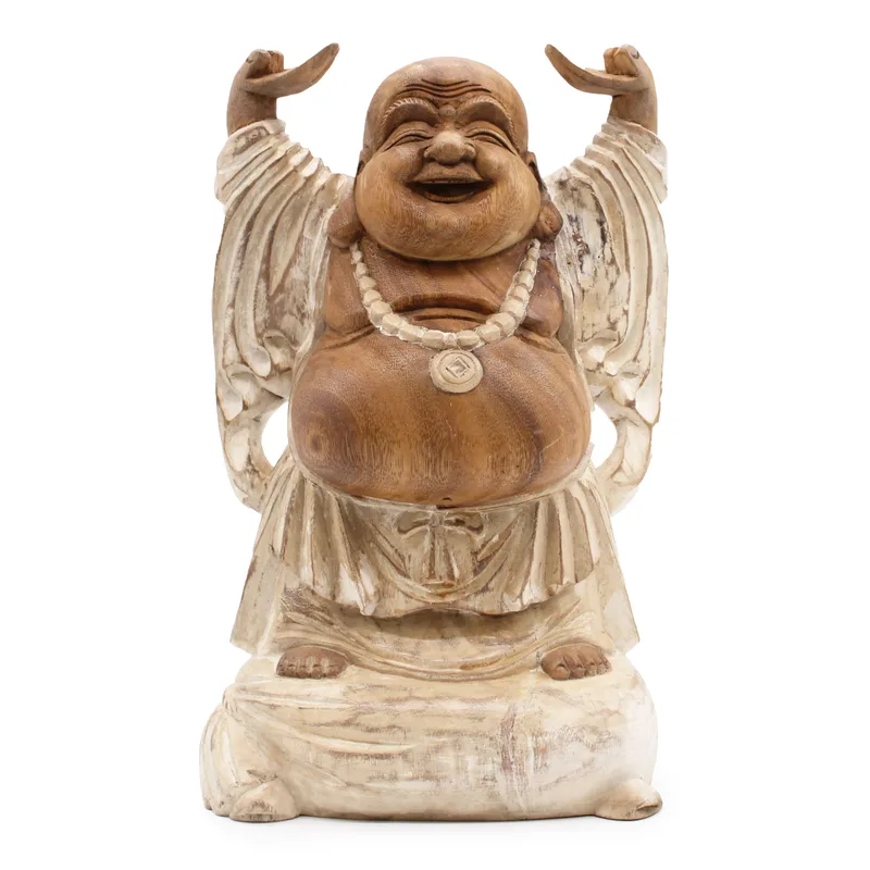 Hand Carved Buddha Statue 40cm Hands Up Whitewash — foto 3