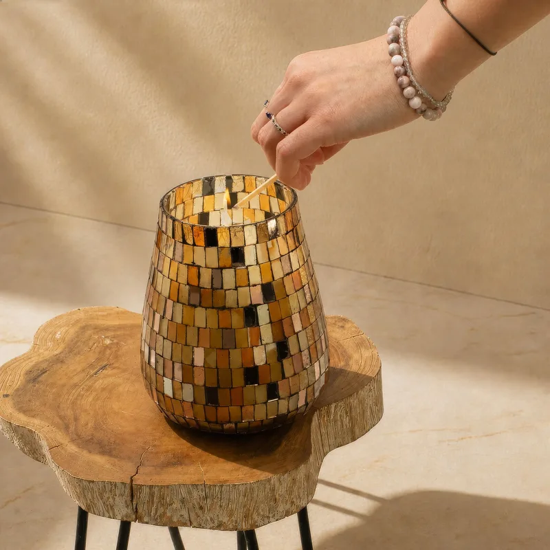 Tall Glass Jar Candele Ambra Mosaic — foto 1