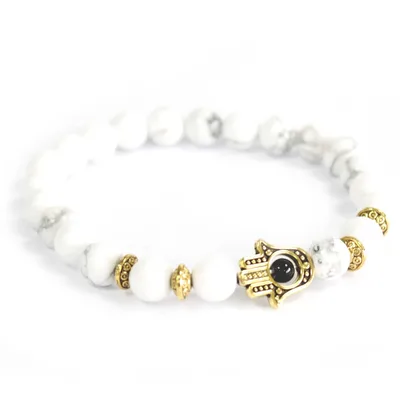 Bracciale Pietra Preziosa - Hamsa in Oro/Bianco Pietra