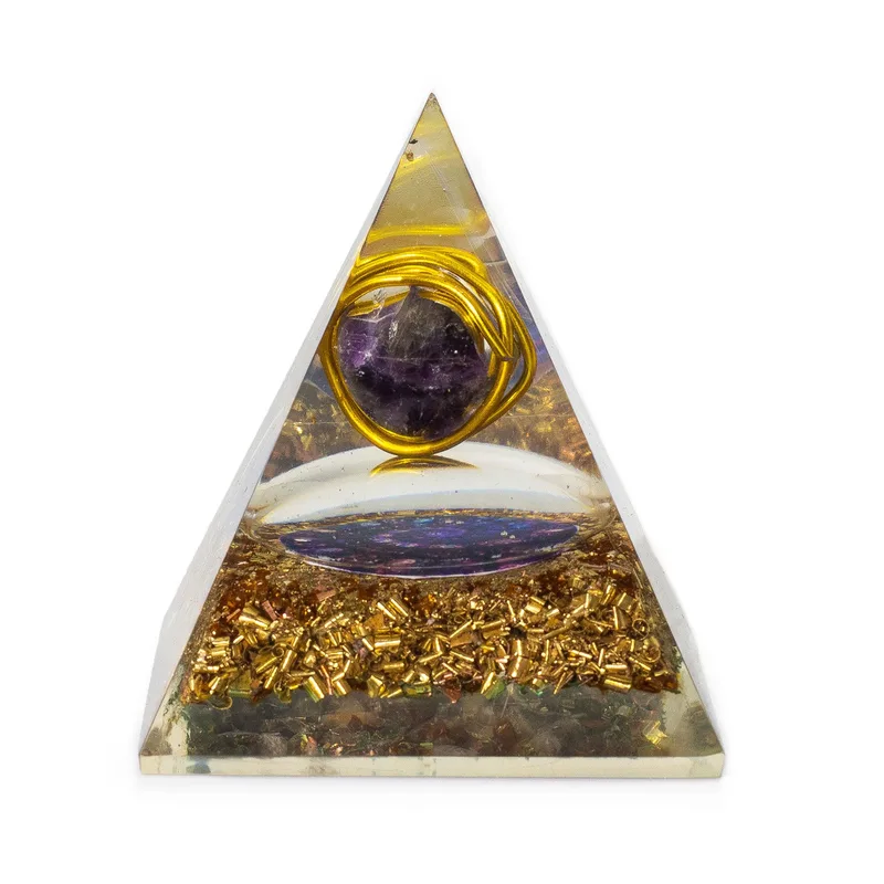 Med Organite Pryamids 7x6cm Wrapped Amythist Copper Chips — foto 2