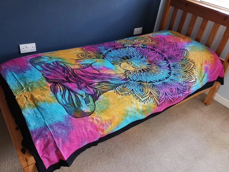 Single Cotton Bedspread + Wall Hanging Peaceful Buddha 130cm x 200cm — foto 3
