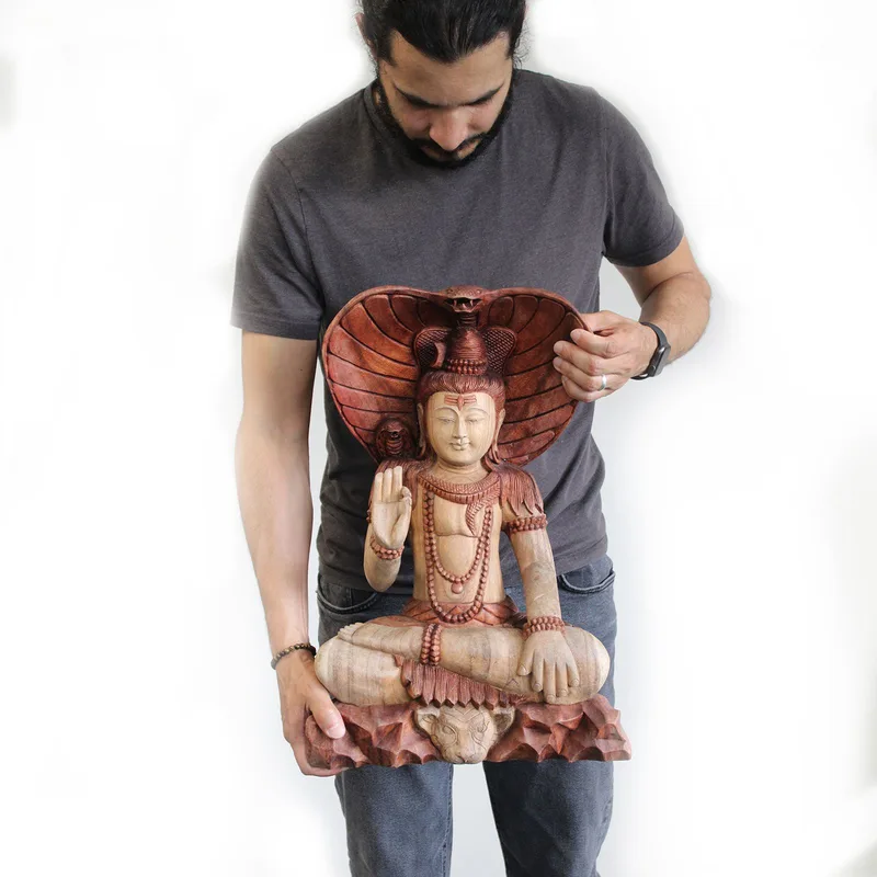 Hand Carved Buddha Statue Shiva with Cobra 50cm — foto 4
