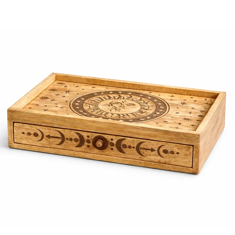 Sun Moon Carved Tarot Scatola with Drawer