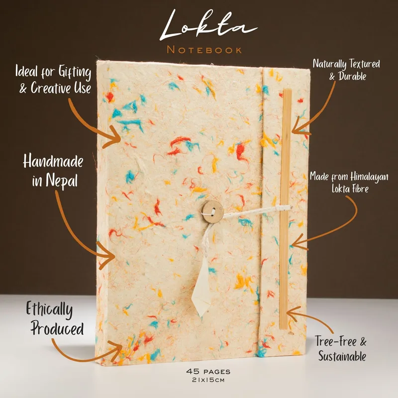 Lrg Lokta Mixed Colour Cotton Notebook 45 leafs inc bookmark