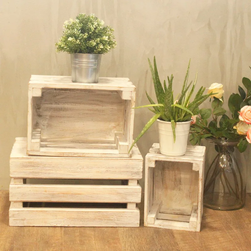 Cesti di Stoccaggio in Legno – Set Bianco Wash di 3 Pezzi — foto 4