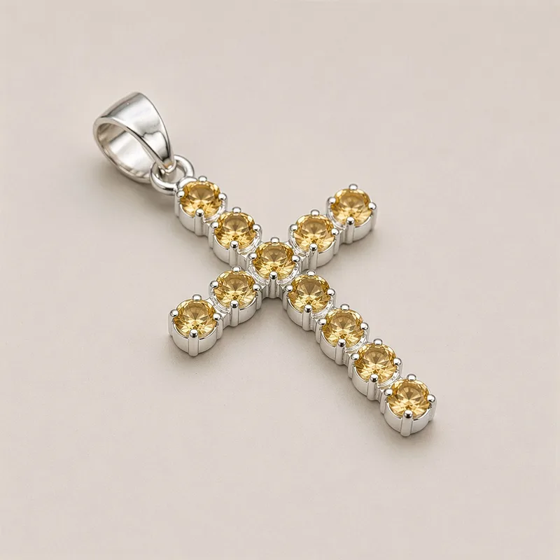 Indian Devotional Pendant Argento Plated Citrine Crucifix — foto 1
