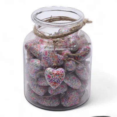 Large Decor Legno Hearts - Pretty Floral - in Display Jar — foto 2