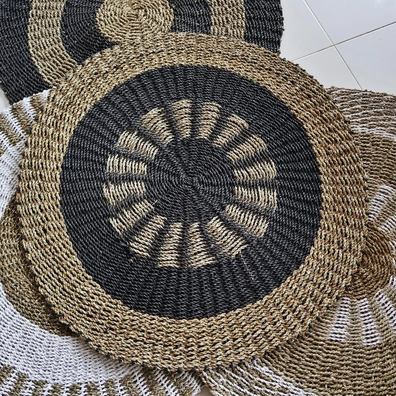 Round Seagrass Nero & Tan Inner Sun 1m — foto 3