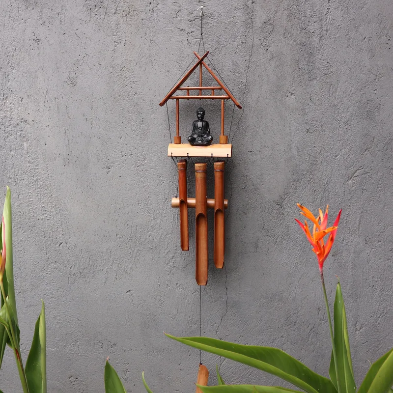 Bamboo Windchime Naturale finish -Black Buddha 6 Tubes