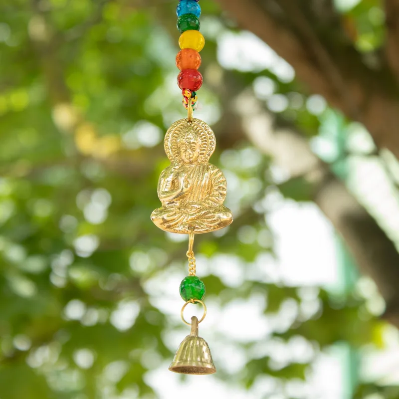 Indian Chimes Brass Buddha with Chakra Beads String Bells 53cm — foto 4
