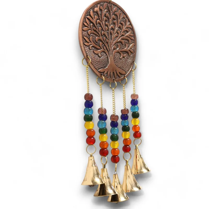 Indian Chimes Med Albero of Life Chakra Beads 5 Bells 10x36cm