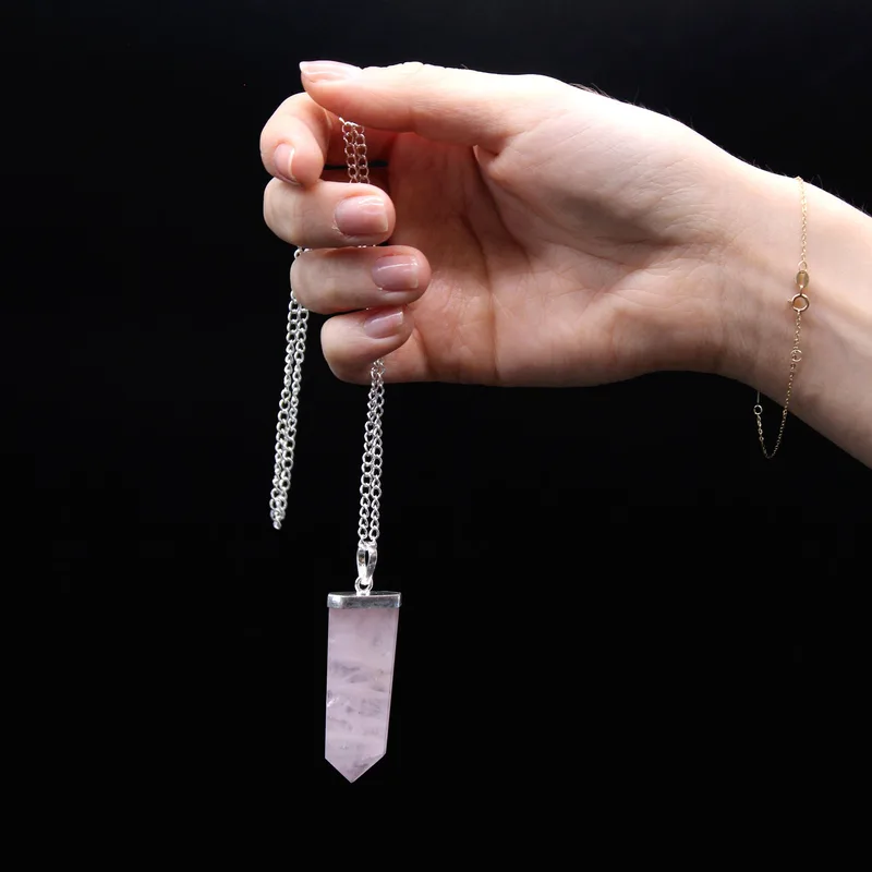 Gemstone Flat Pencil Pendant Rosa Quartz — foto 3