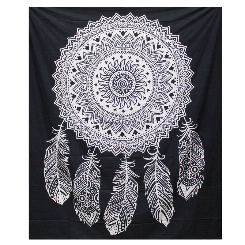 B&W Double Cotton Bedspread + Wall Hanging Dreamcatcher