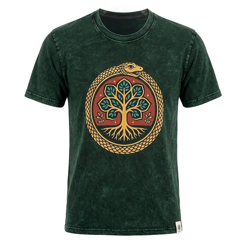 Nomad Sari Stonewashed Cotton T-Shirt Albero of Life Verde Large — foto 5