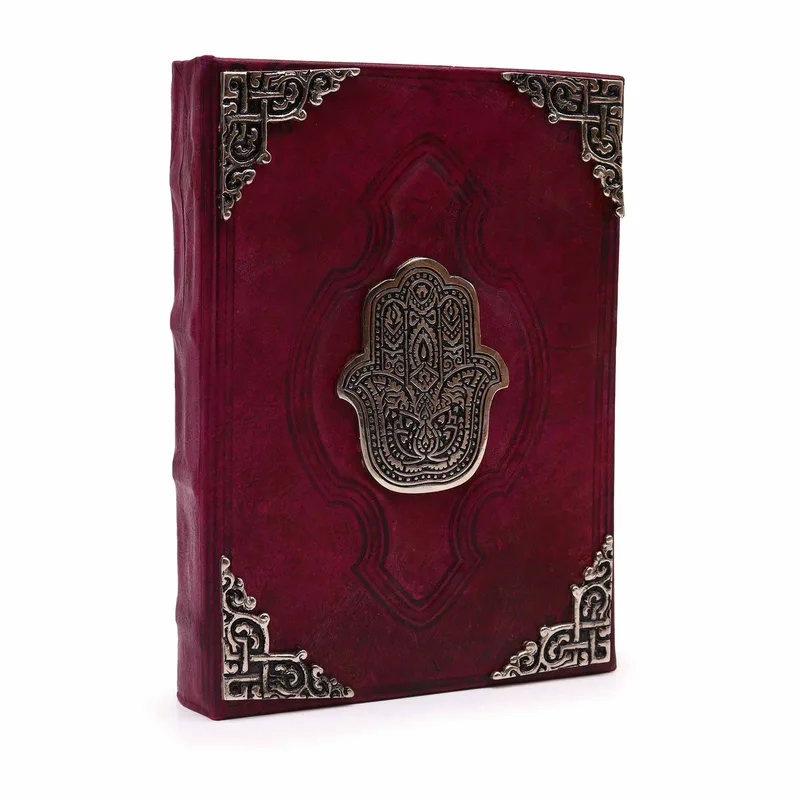 Heafty Red Tan Book Zinc Hamsa Decor 200 Deckle Edges Pages 26x18cm