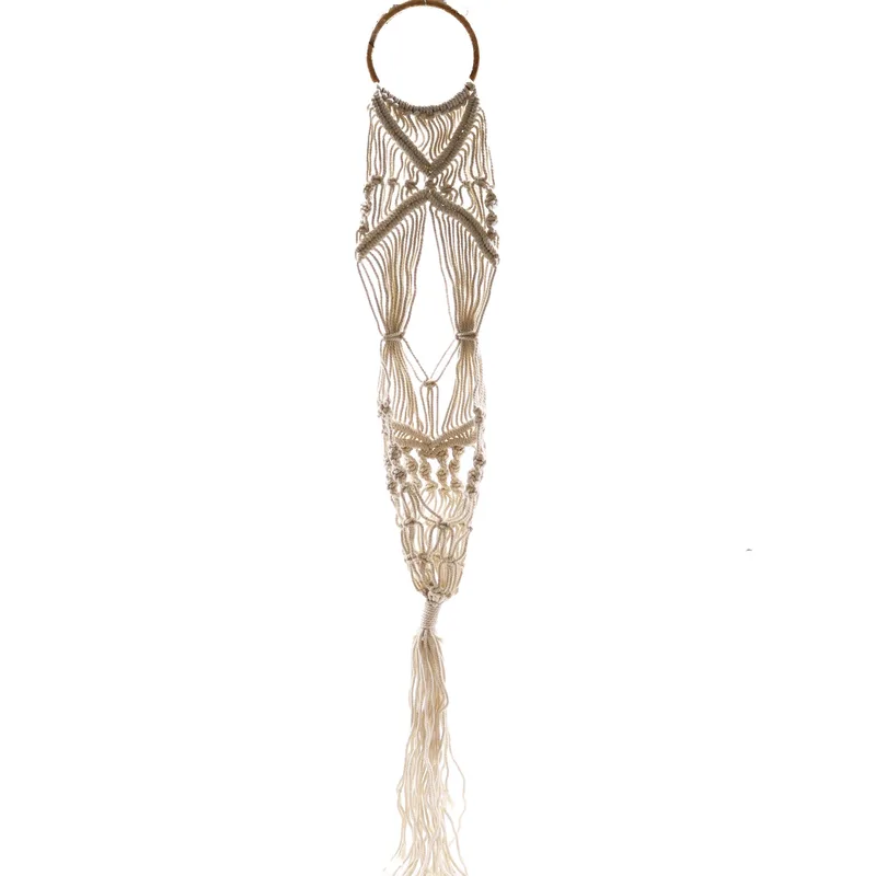 Macrame Pot Porta Long With Ratten Hoop