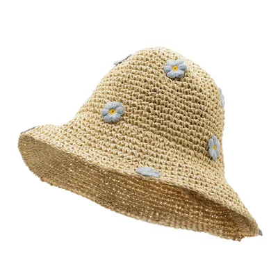 Nomad Sari Floppy Straw Sun Hat - Beige & Blu Fiori
