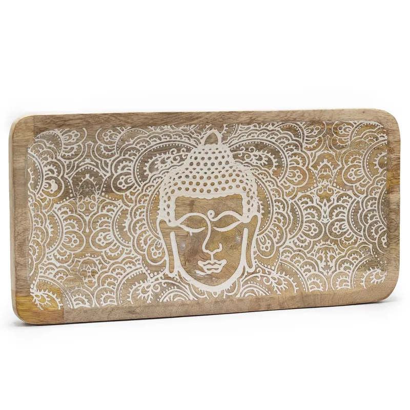 Long Tray 30x15x2.5cm Buddha Face Whitewash