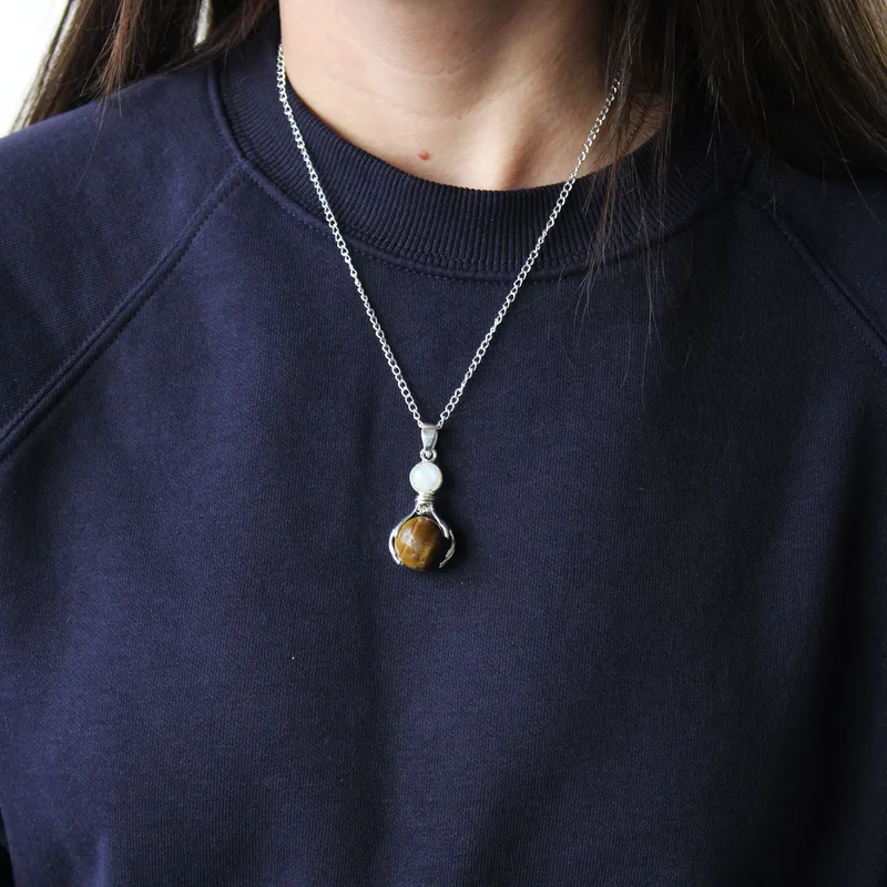 Gemstone Healing Hands Pendant Tiger Eye