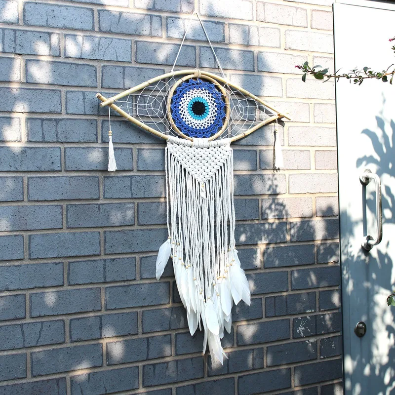 Protection Dream Cather Lrg Macrame Eye White/ Gey/Brown — foto 3