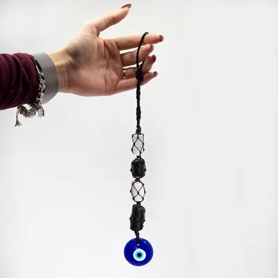 Hanging Stone Pendant Nero Torrmaline & Selonite Tumble Evil Eye — foto 1