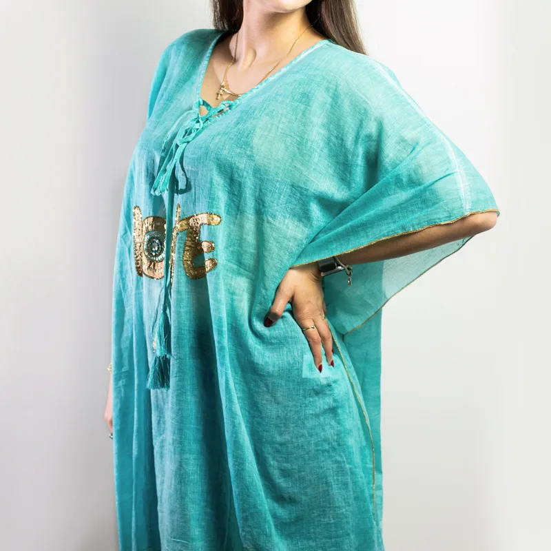 Nomad Sari On the Med Collection Kaftan Turquoise & Oro Love Design — foto 4