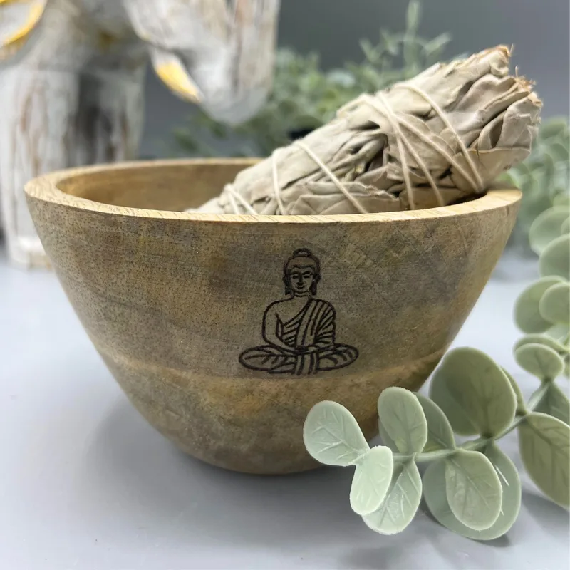 Ciotola di Stesura su Legno e Offerte Rituali – Buddha – 12x7cm — foto 2