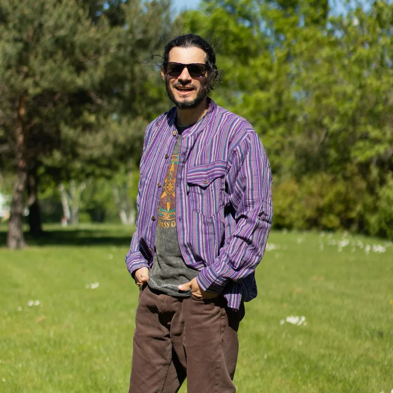 Nomad Sari Grandad Shirt Nero Purple XL