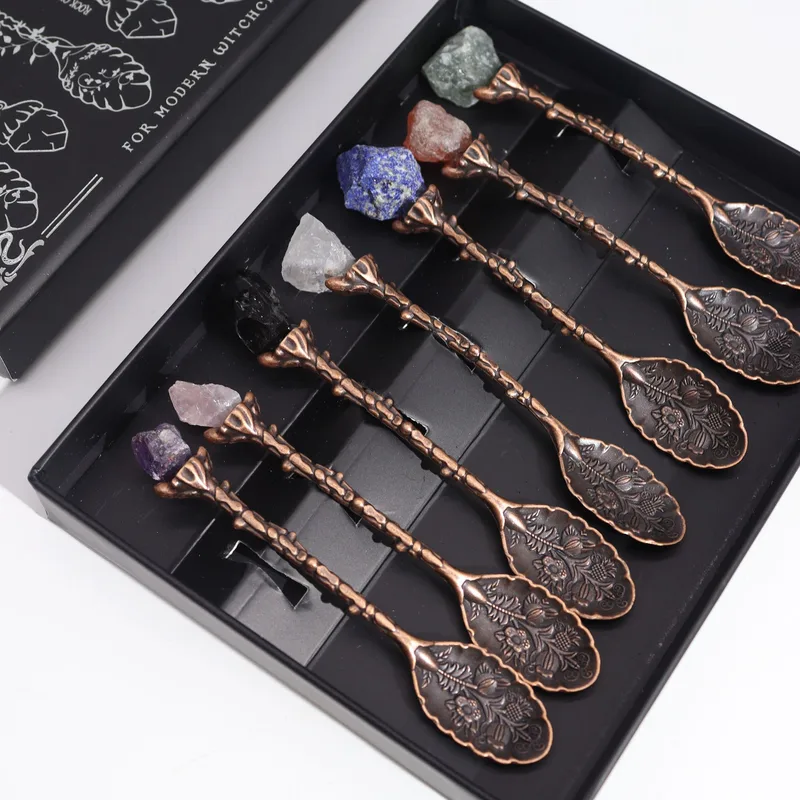 Set of 7 Bronze Gemstone Crystal Witch Spoons — foto 2
