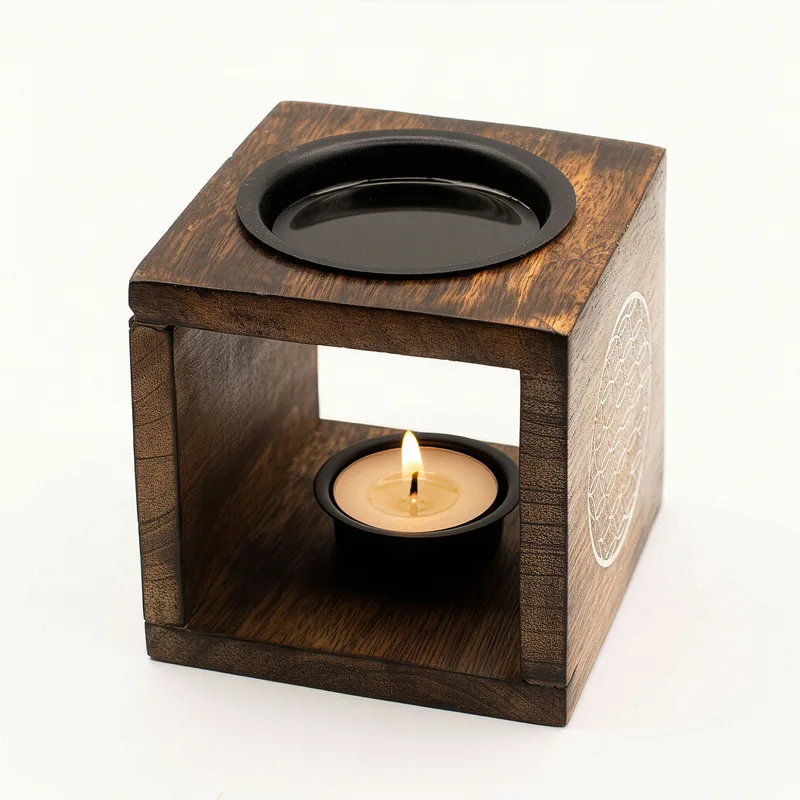 Square Mango Legno Olio Bruciatore - Fiore of Life — foto 3