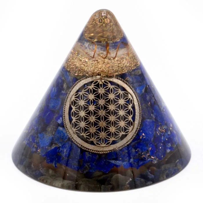 Orgonite Cone Lapis Fiore of Life Suspended Quartz 90 mm