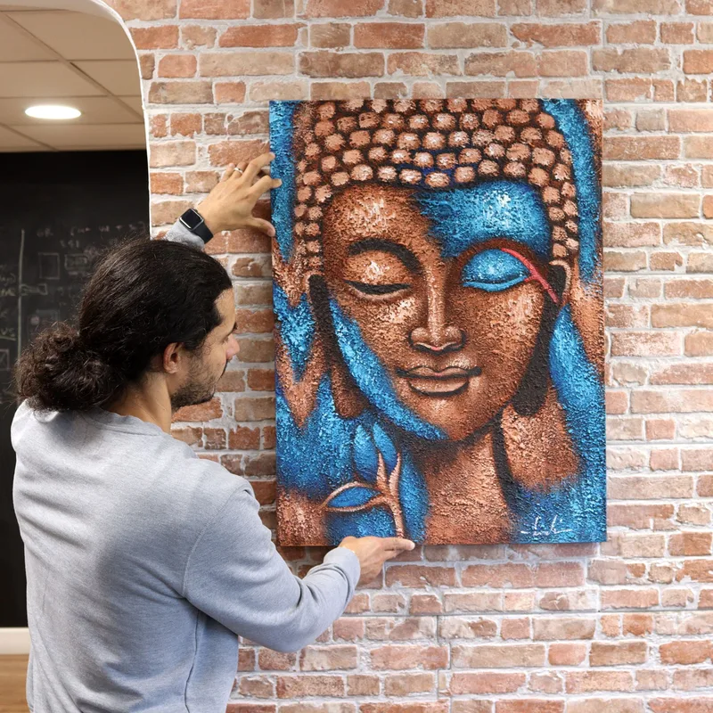 Buddha Painting Bronze & Blu Fiore 75x55cm — foto 1