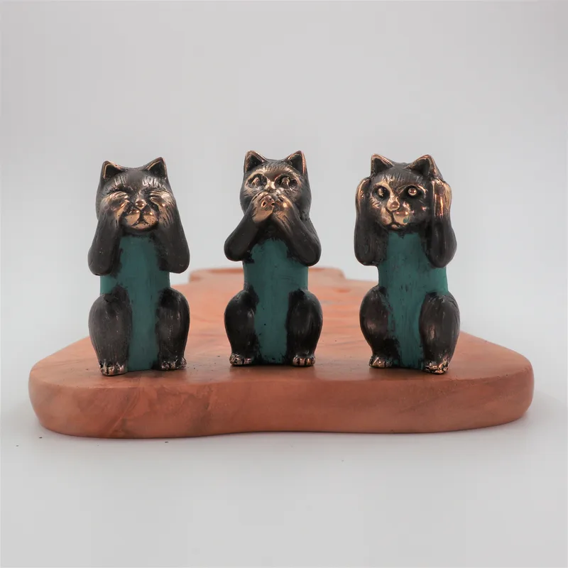 Set of 3 See No, Hear No, Speak No Evil Brass Cats — foto 3