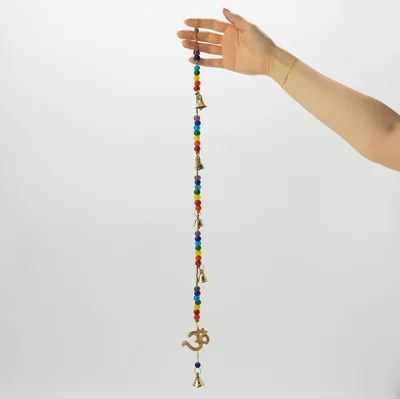 Indian Chimes Brass OM with Chakra Beads String Bells 53cm